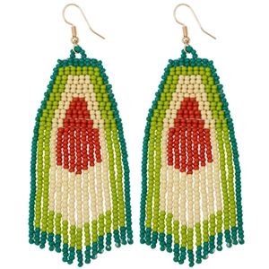 Long 4" Avocado Earrings Handmade Oversized Beaded Bohemian Festival Beads New